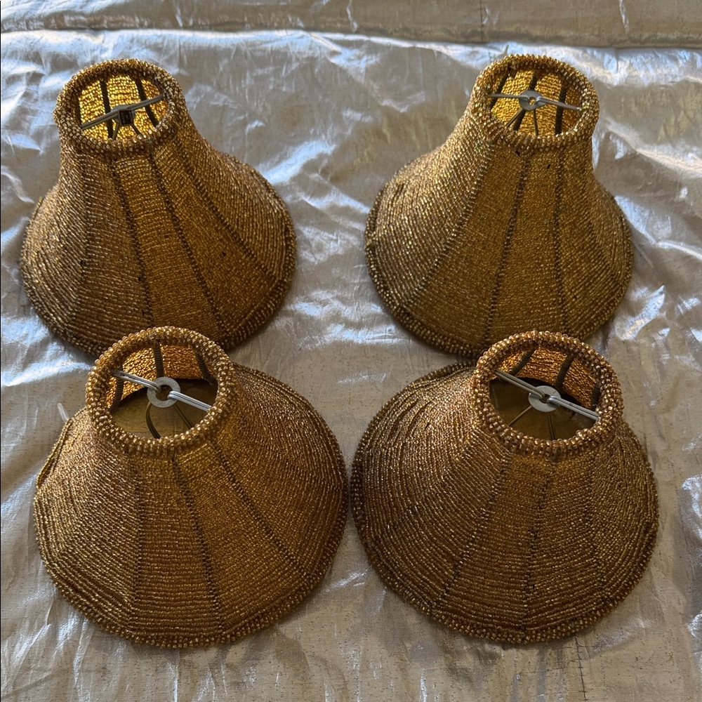4 Luxurious Gold Beaded Lamp Shades